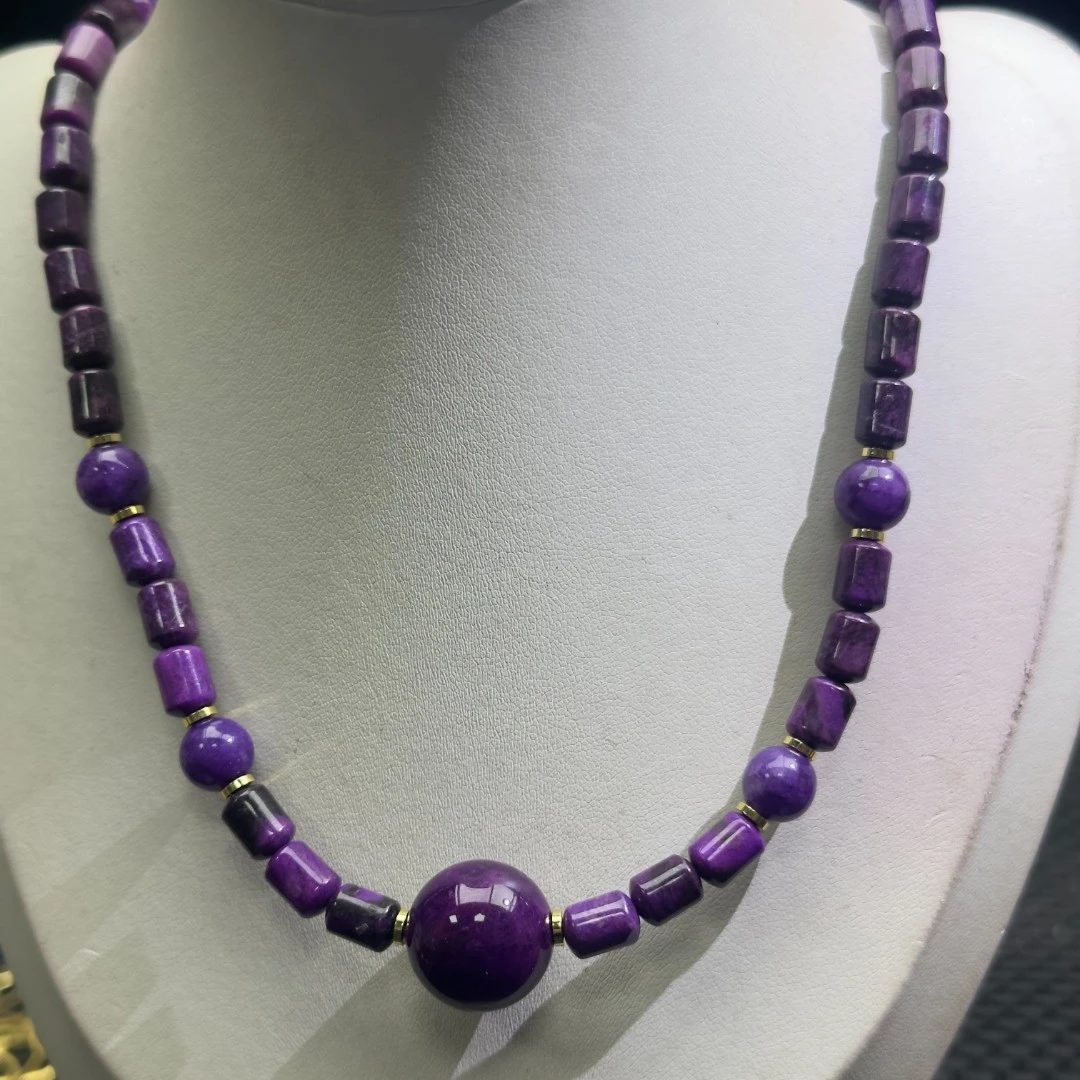 【唐艺】C26主播推荐款轻奢风常规紫色桶珠项链多样性发一件奇石