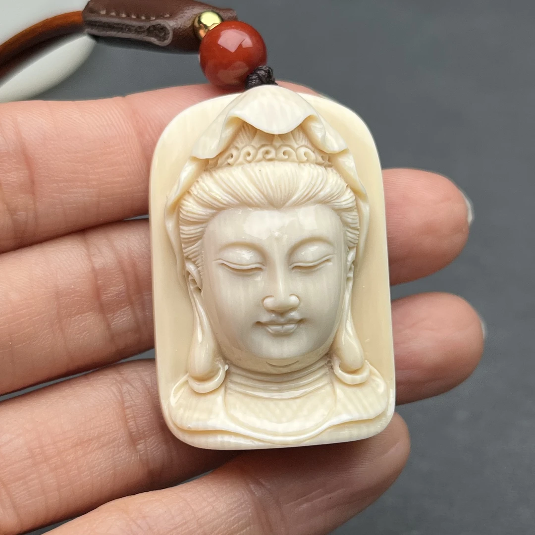 H1272天然猛犸牙 雕刻牌 27*41*12mm支持鉴定 假一罚四