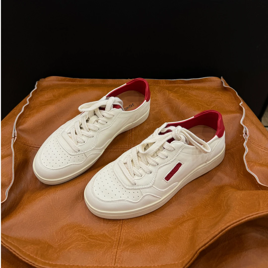 2026春款软底软面小白鞋时尚百搭春季透气真皮厚底平底系带韩版