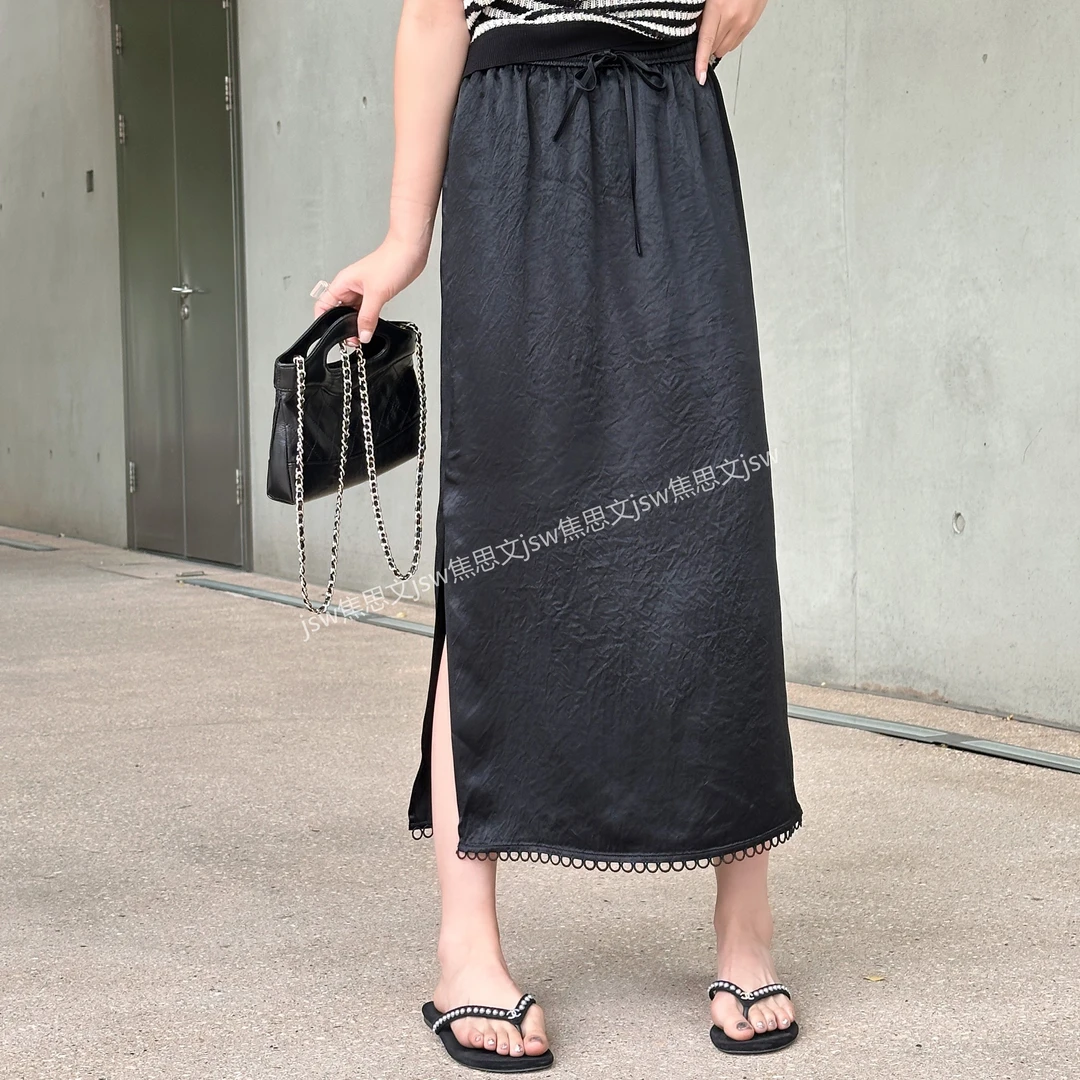 大促福利 时尚休闲慵懒显瘦抽绳松紧腰醋酸花边半身裙25526Y1