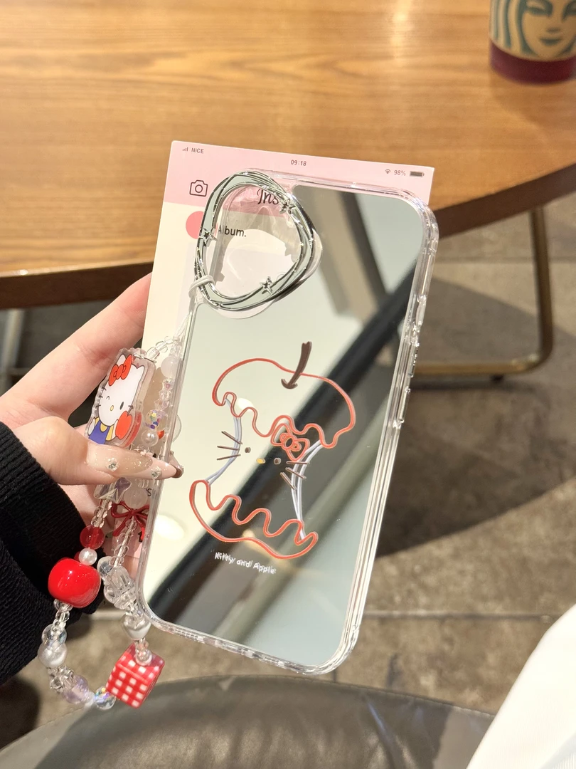 高级精致线条苹果核补妆镜适用iPhone16Promax手机壳苹果15可爱14