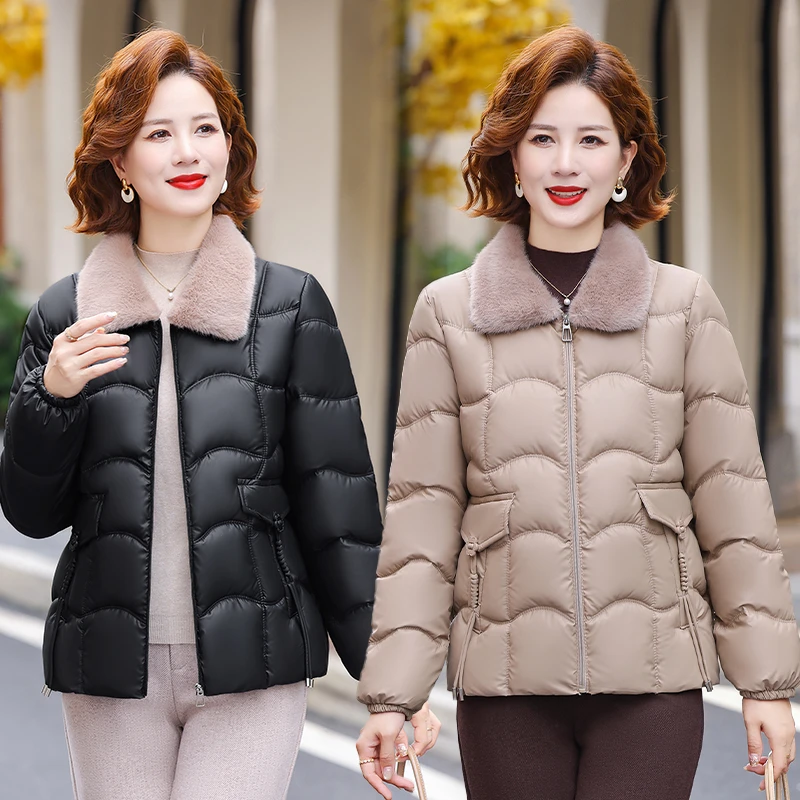 中老年女装宽松中老年女式棉服翻领加厚棉衣休闲风时尚保暖