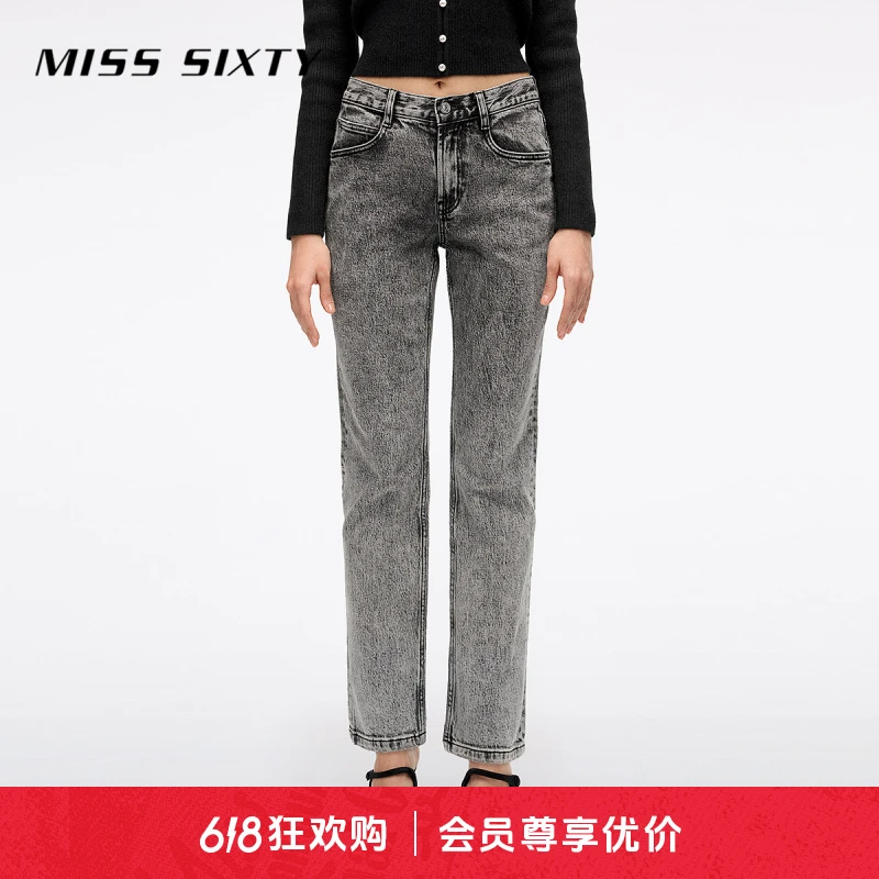 Miss Sixty2025春季新款磨毛牛仔裤女直筒裤中腰长裤休闲都市假日