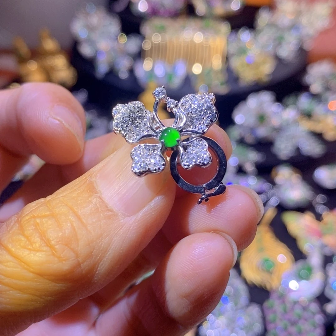 翡翠银S925镶嵌项圈天然翡翠