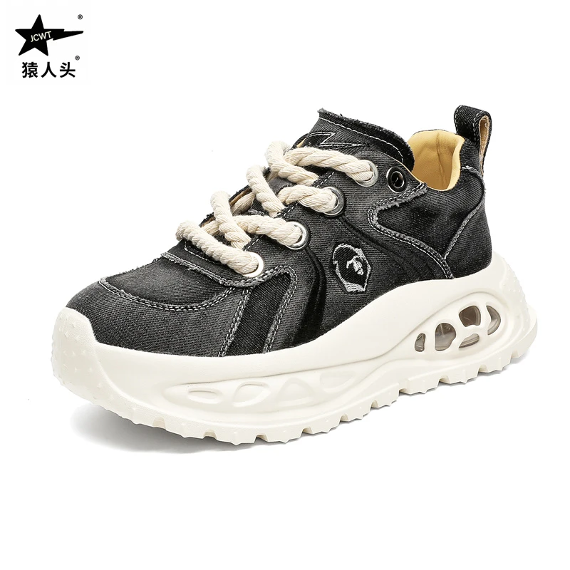 猿人头新品情侣时尚百搭厚底潮流水洗牛仔休闲鞋轻便 9922
