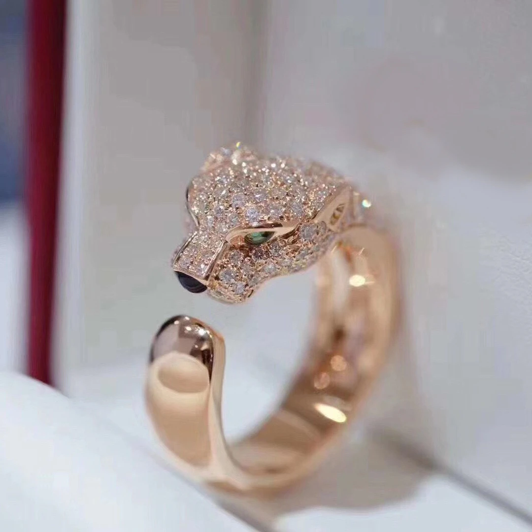 925银戒指 银戒指银戒指戒指复古小方糖镶钻轻奢豹头开口食指戒