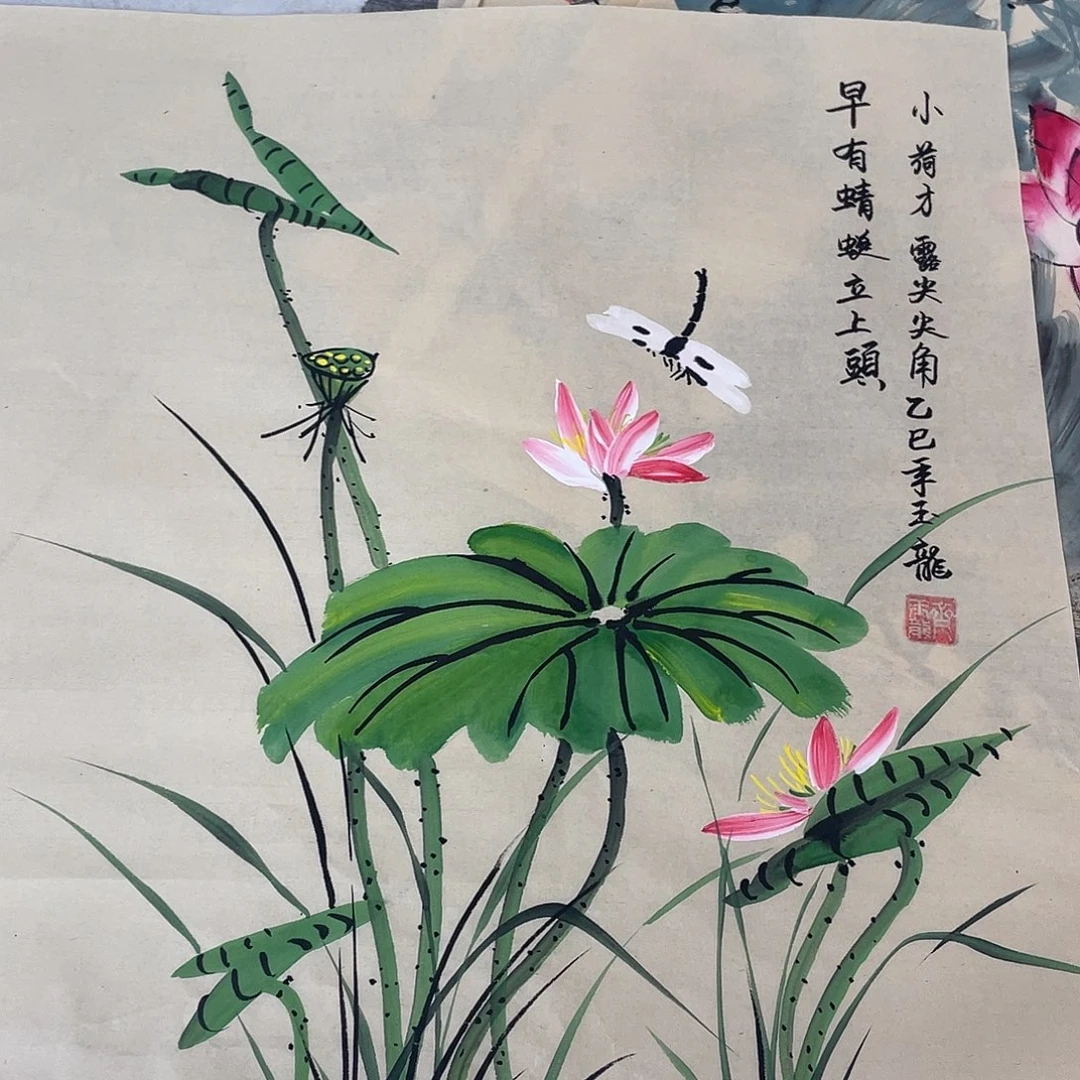 国画国画作品书法作品原稿荷花蜻蜓