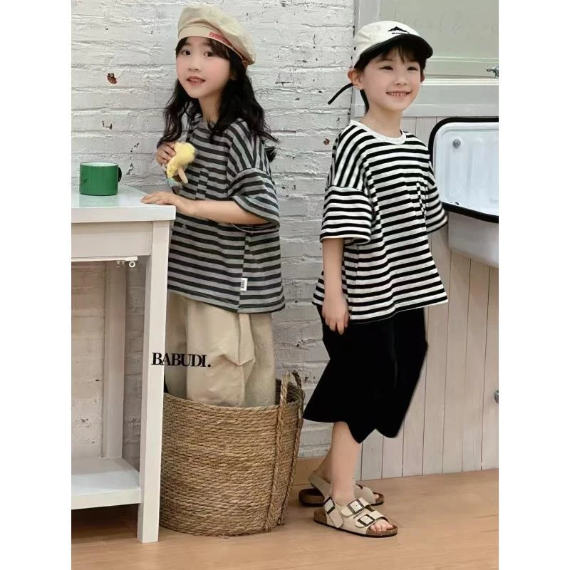 百搭圆领休闲风T恤女T恤上衣运动条纹男短袖