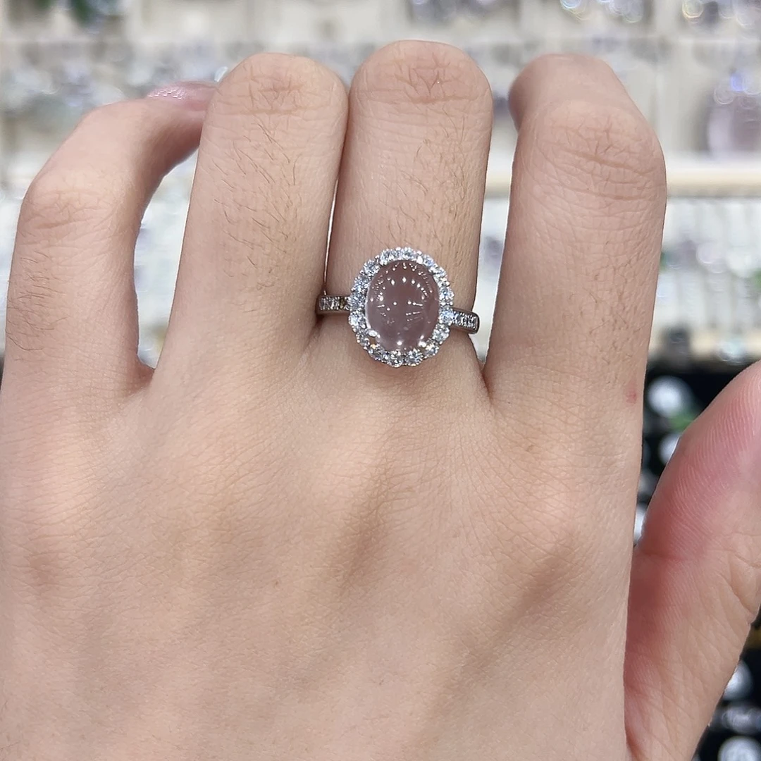 芙蓉石银S925镶嵌戒指