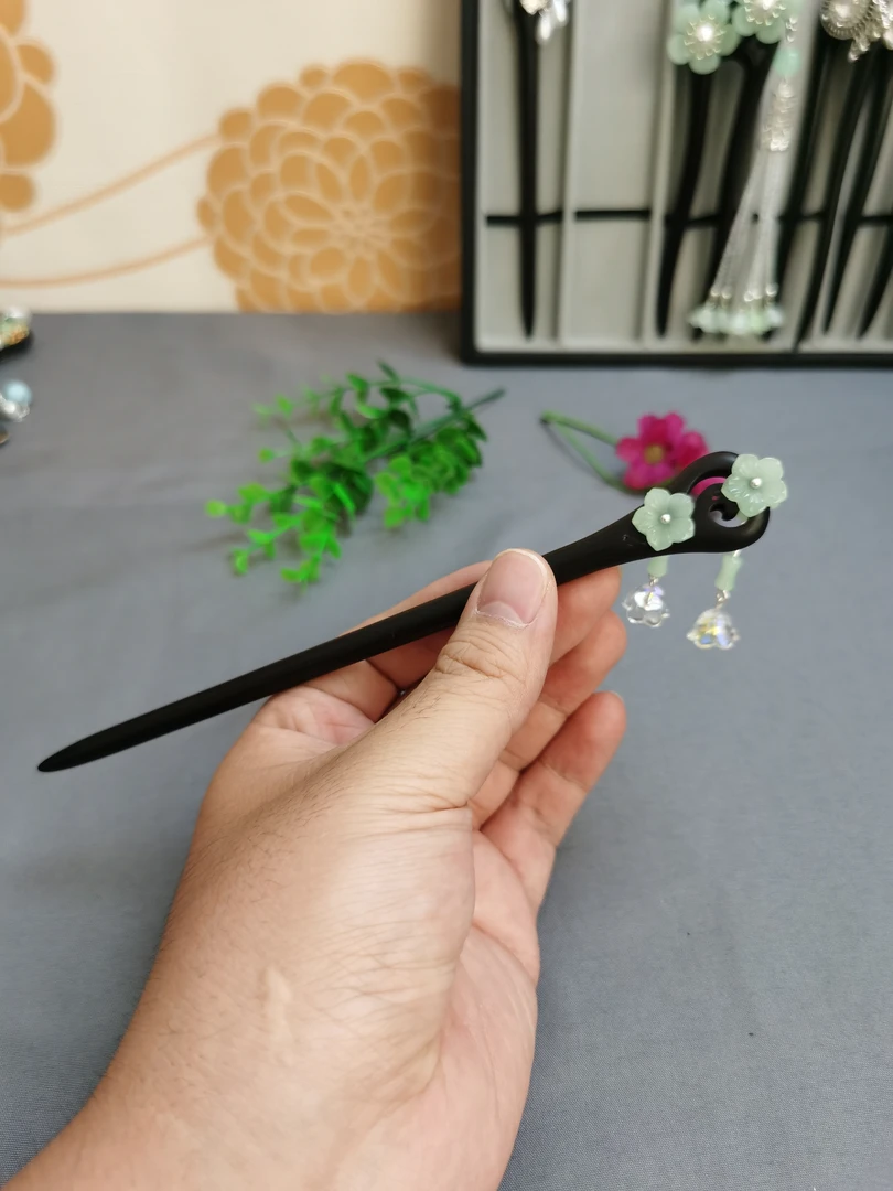 双面配饰黑檀木发簪发钗新中式头饰发饰配饰古风盘发簪簪子简约