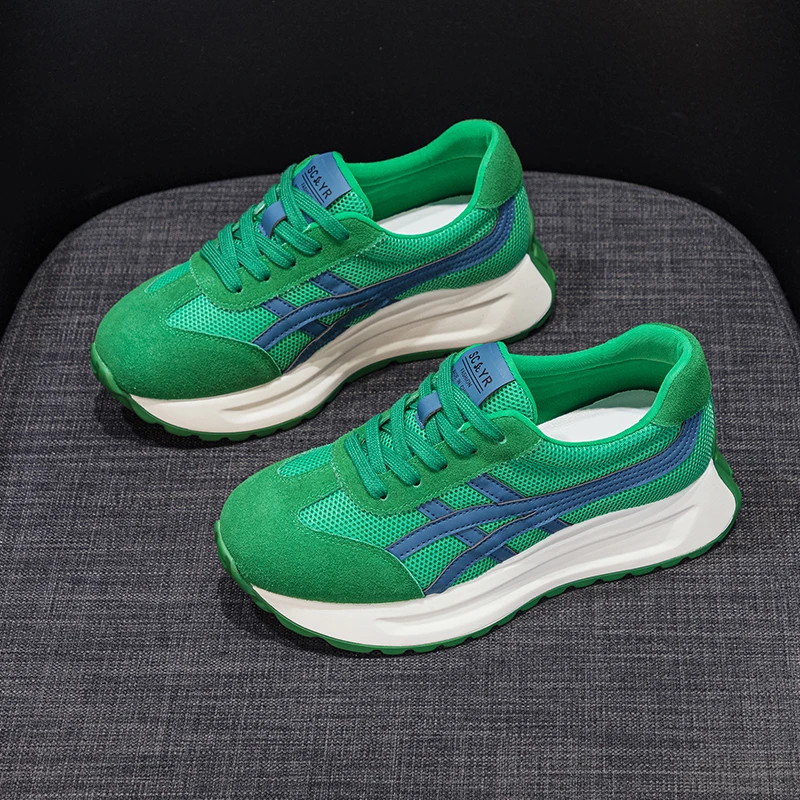 万达撤柜头层牛皮阿甘鞋女2025新款春夏百搭老爹鞋网面透气小白鞋