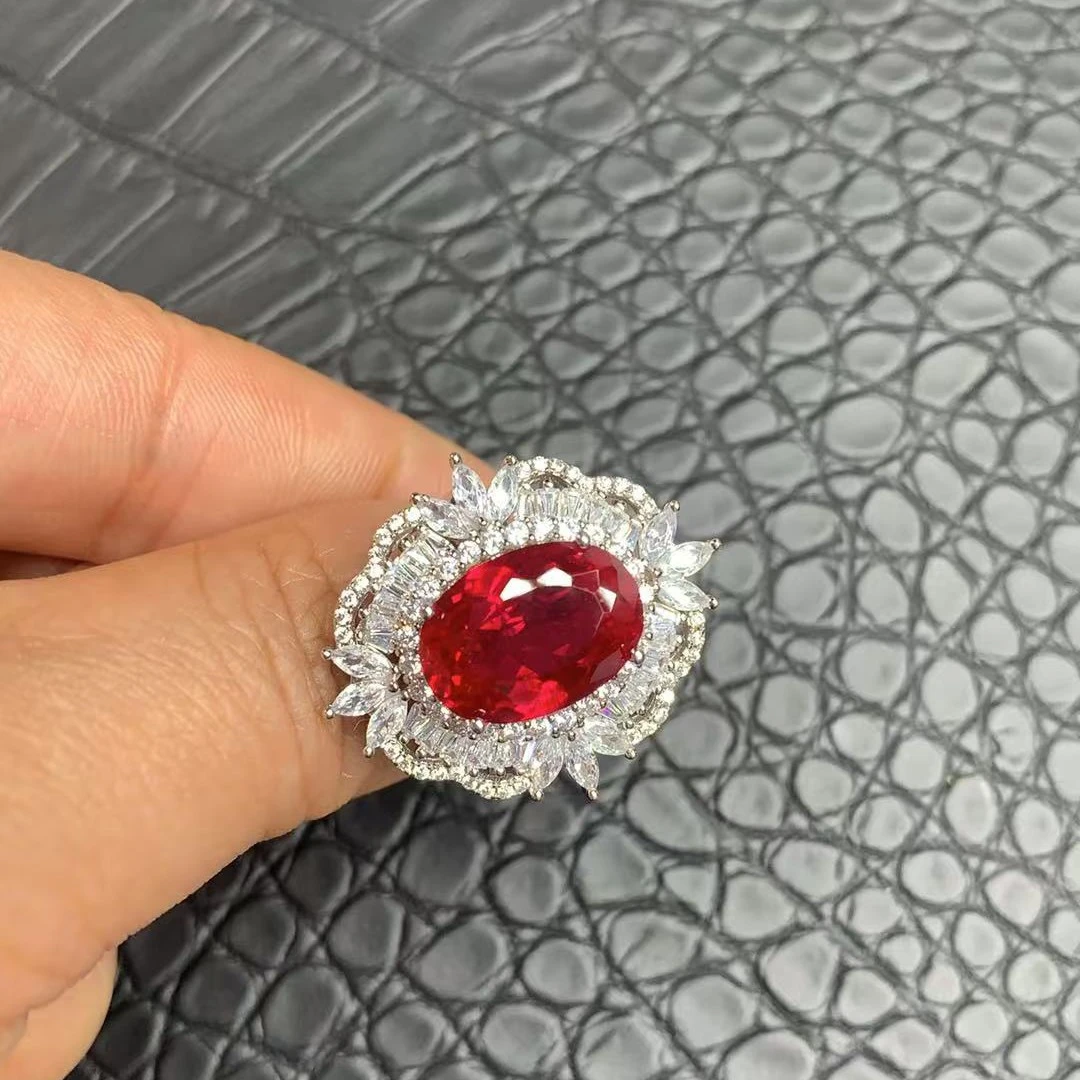 培育红宝石鸽血红戒指活口s925银30