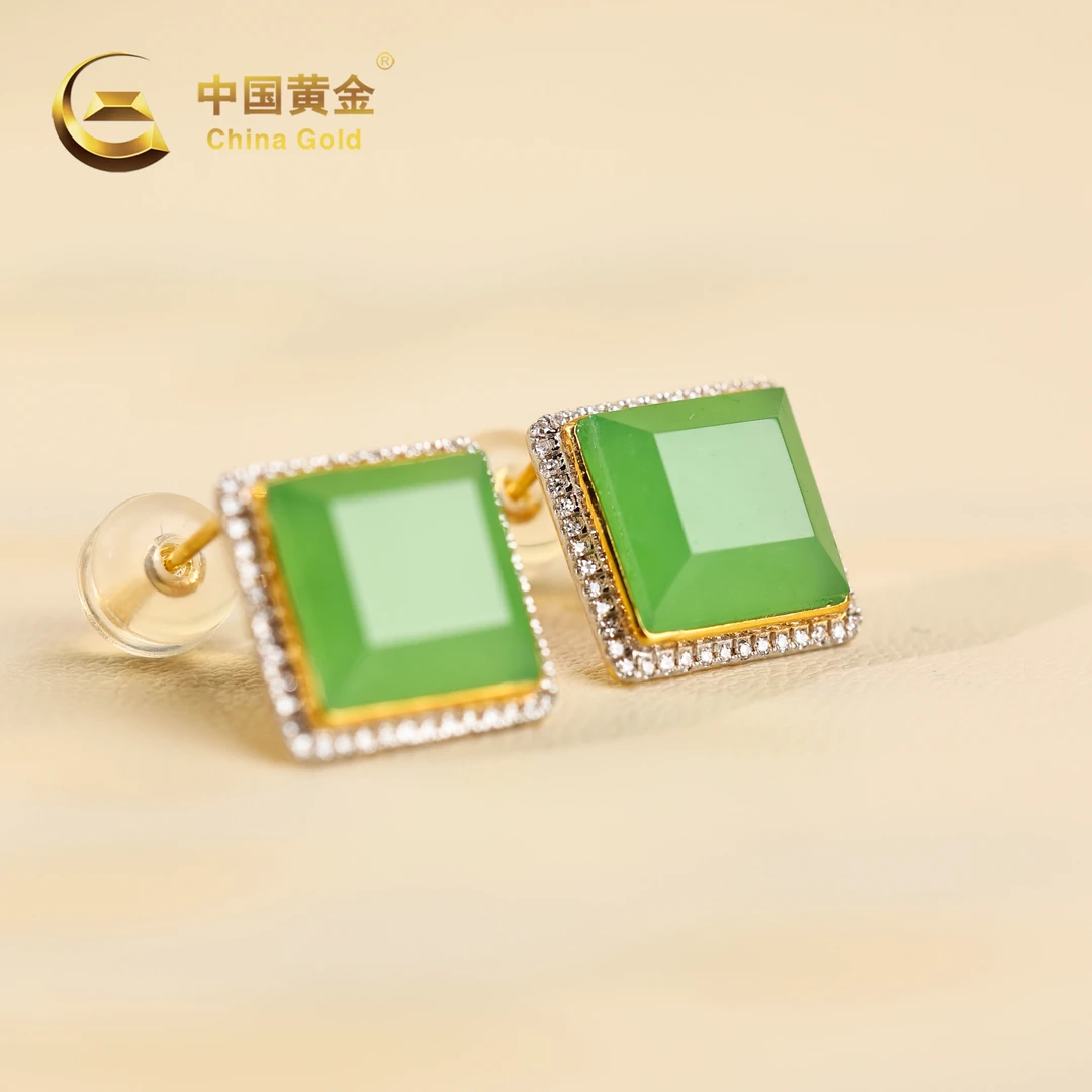 【中国黄金】裕恛 | 和田玉*耳饰*18K金镶嵌-R1358-Y