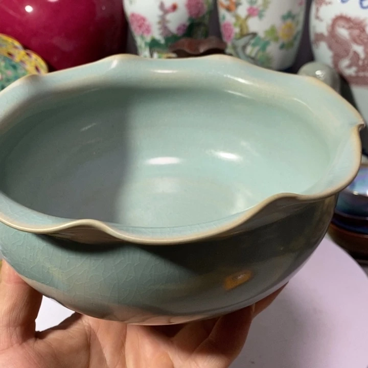 软陶汝瓷花口聚宝盆