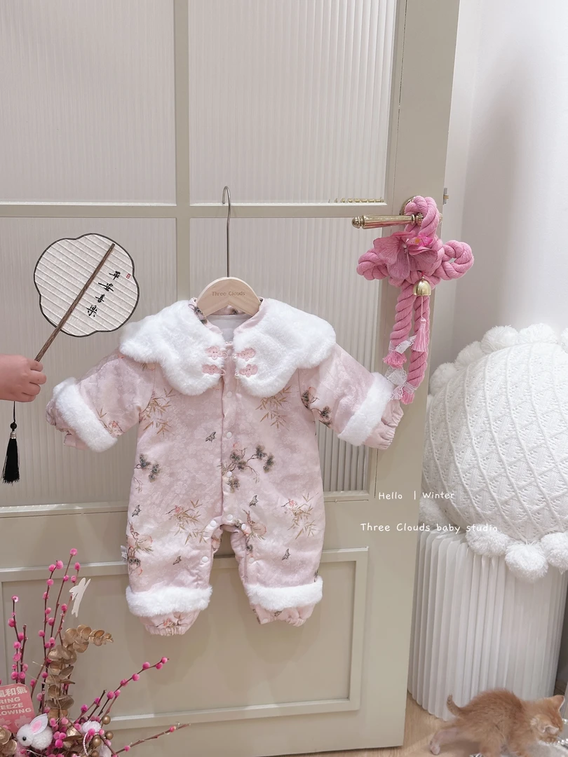 三小朵2451秋冬加厚连体衣冬季女宝宝哈衣棉服中国风保暖爬服汉