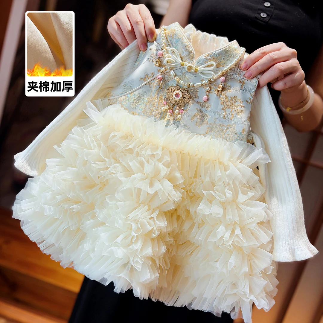 公主裙女童套装冬季2026新年拜年服小女孩生日衣服周岁女宝宝礼服