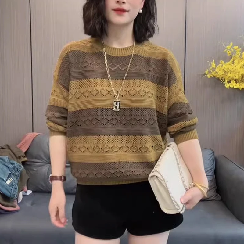 薄款针织衫女装2025新款春秋季洋气韩版百搭宽松显瘦长袖镂空上衣