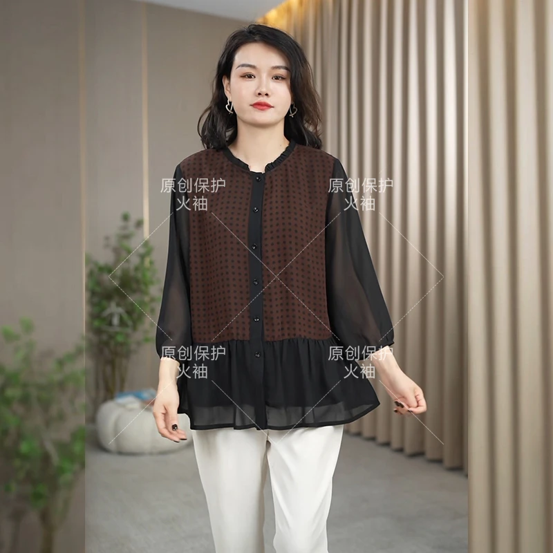 火袖F723气质简约风单排扣2025年早春新款宽松洋气长袖波点衬衫女