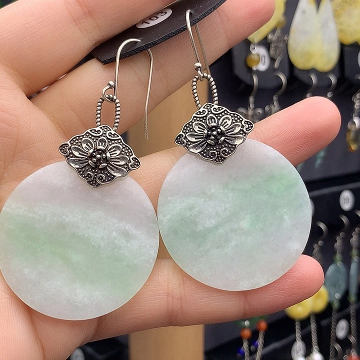 翡翠耳饰银S925镶嵌一***155555