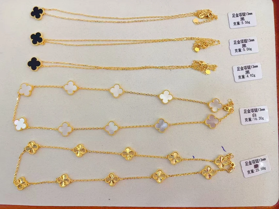 足金999  素金四叶草项链
