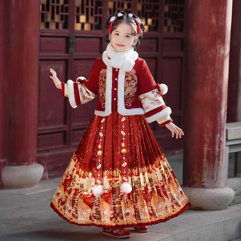 Y拜年服女童马面裙2025新款秋冬过年衣服冬季新年喜庆冬款儿童汉