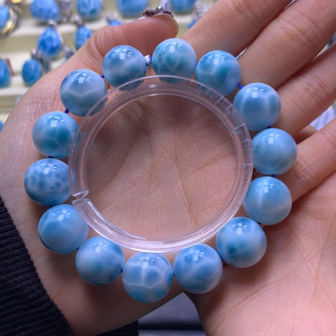 针钠钙石（海纹石）未镶嵌手链满纹14mm手串色差略异