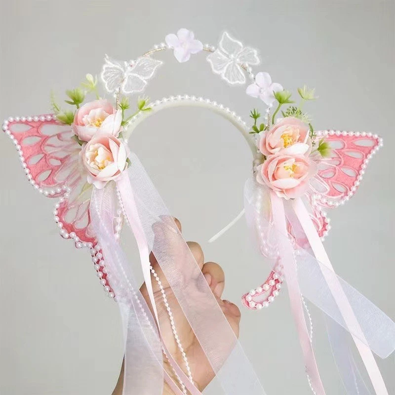 蝴蝶仙子儿童发箍演出头饰diy手工材料包蝴蝶飘带森系公主裙配饰