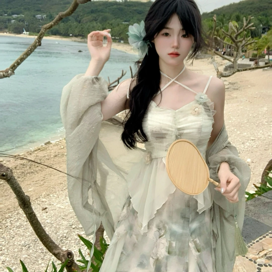 Blovelan山雾竹影 内敛温柔雪纺纱细闪透气亲肤宽松开衫