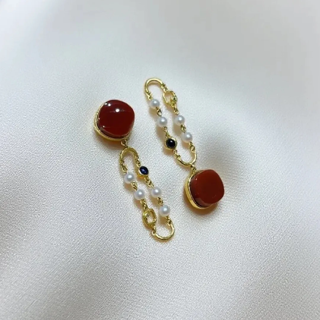 天然原矿南红 牛血18K金镶嵌 方糖设计AB款 时尚百搭简约