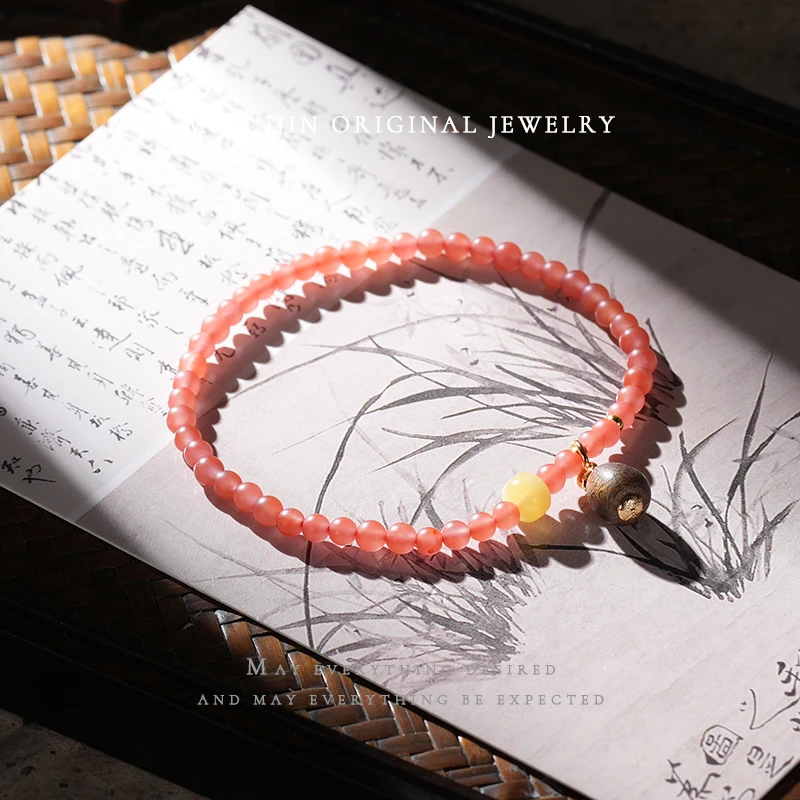 【木槿槿 槿选】天然南红玛瑙手链女款小米珠手串国风设计款约3mm