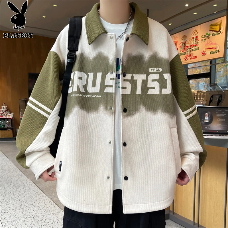 花花公子美式休闲外套男秋季2025新款衬衫夹克宽松帅气青少年上衣