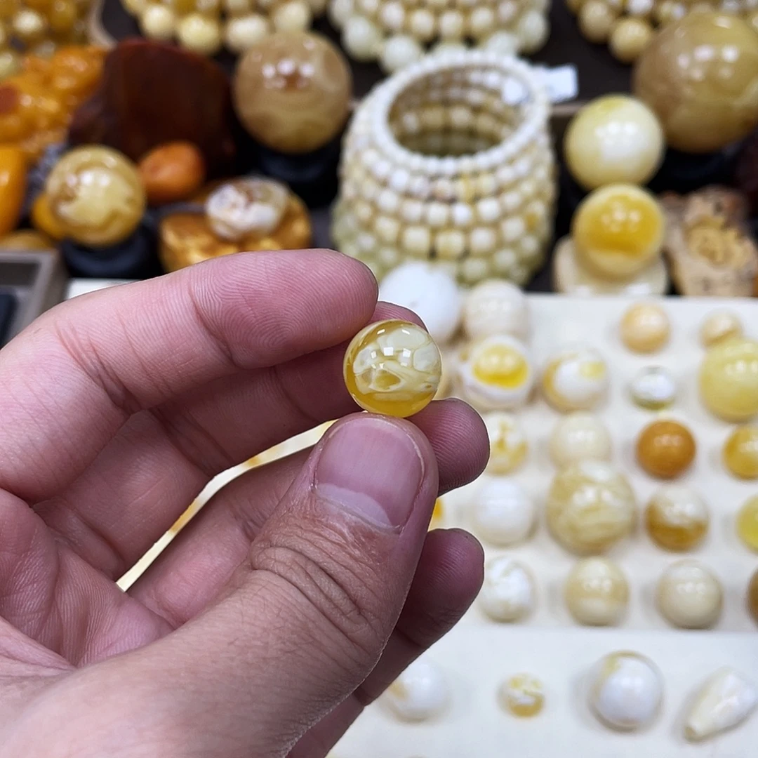 蜜蜡未镶嵌珠宝奇石13.3mm【溶洞妖孽橙橘金白】圆珠