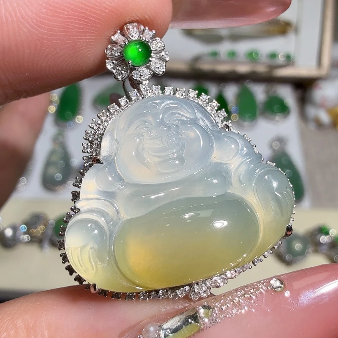 翡翠18K金镶嵌吊坠(不含链)