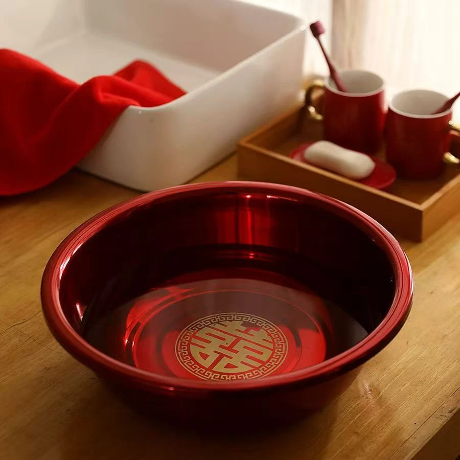 38CM结婚喜盆家用红色加厚婚庆用女方嫁妆洗脸盆套装新娘陪嫁红盆