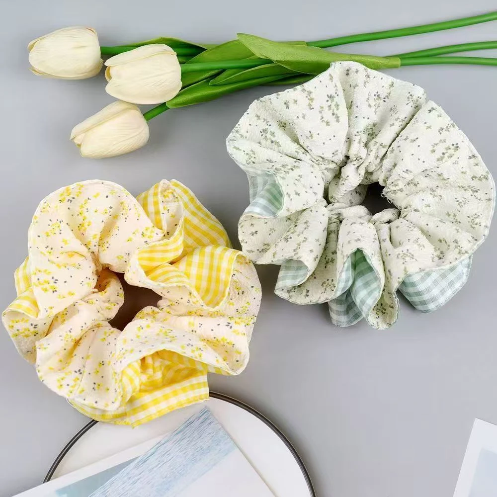 【Muusu】新款格纹碎花双层发圈甜美少女心发绳百搭头绳发饰