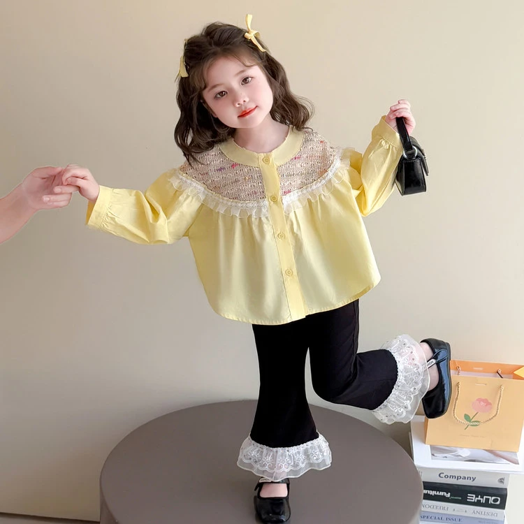女童韩版时尚套装春秋款2025新款女宝宝洋气喇叭裤儿童宽松两件套