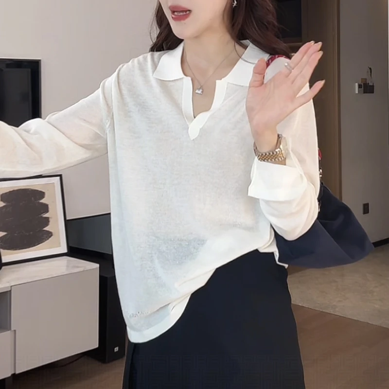 韩版POLO领长袖T恤女2025年夏季新款时尚百搭设计感防晒显瘦上衣