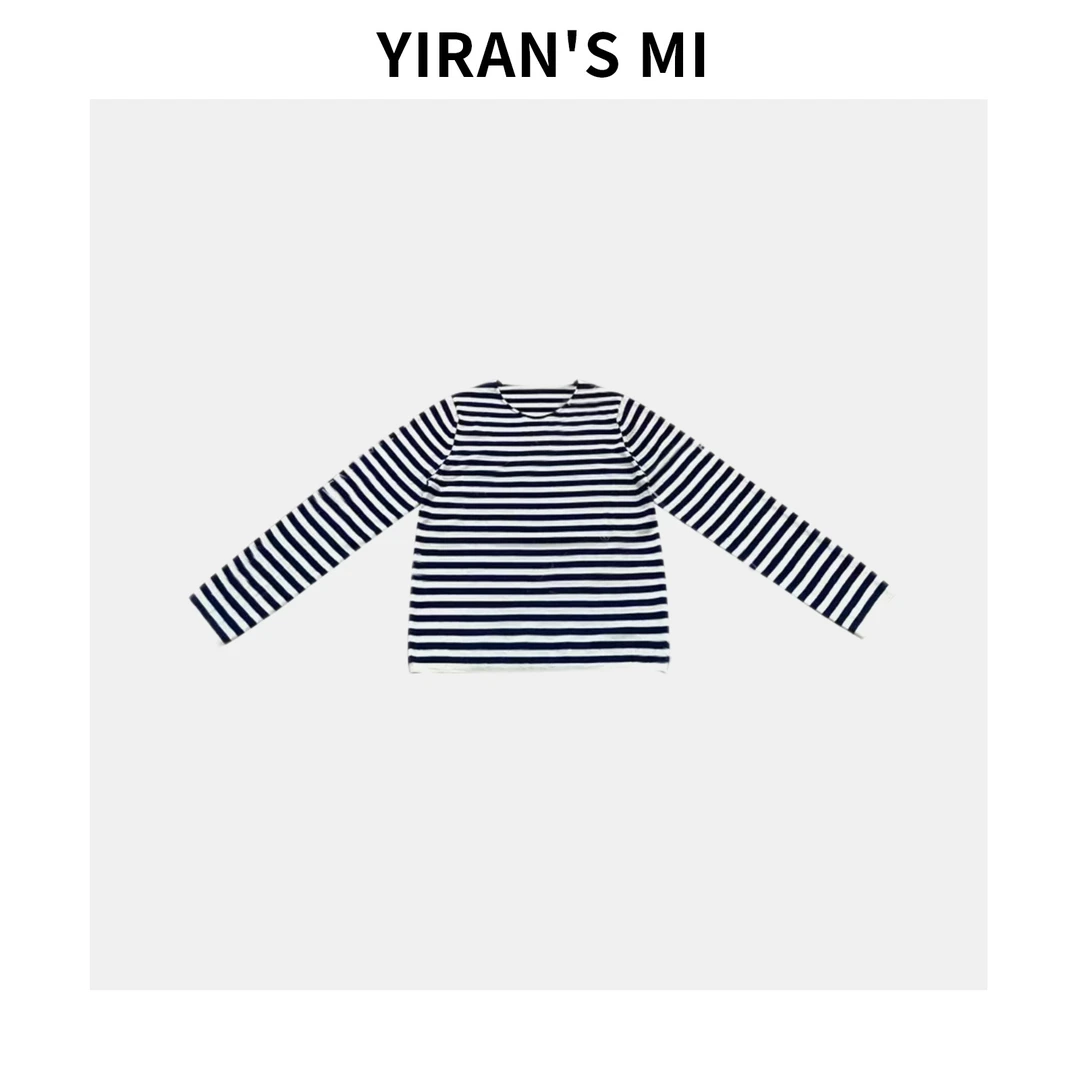一然 100可机洗羊毛经典蓝白条纹套头针织衫 YLM00653