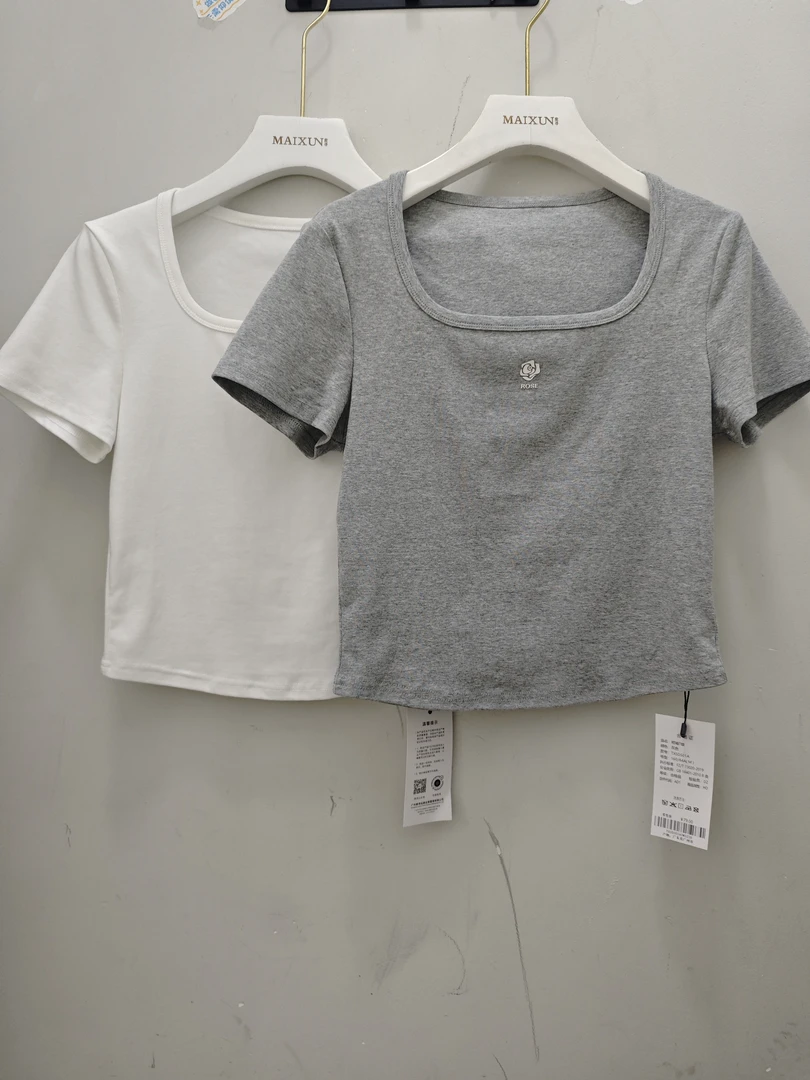 麦寻TXSDS01A新夏季2025【专柜正品】百搭方领大领子短袖修身精致