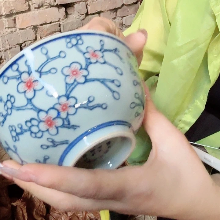 摆件景德镇高温陶瓷红梅碗