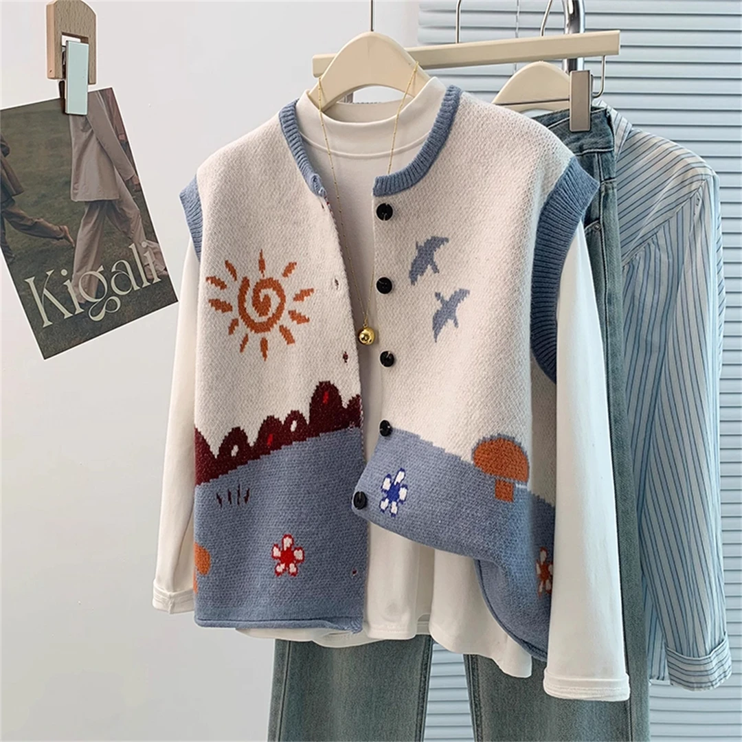 洋气减龄提花针织马甲外套女秋季新款大码胖MM高级感无袖开衫上衣