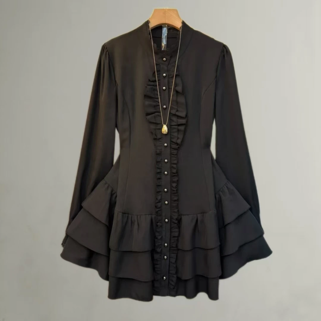 岚岚大码欧货法式名媛风绑带设计感时尚收腰显瘦气质衬衫2582