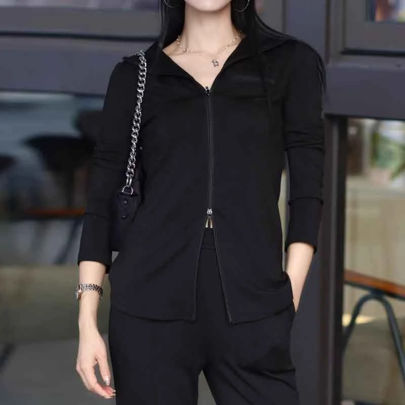 【商场同款】2025新款百搭休闲运动发热纱双头拉链连帽休闲外套女