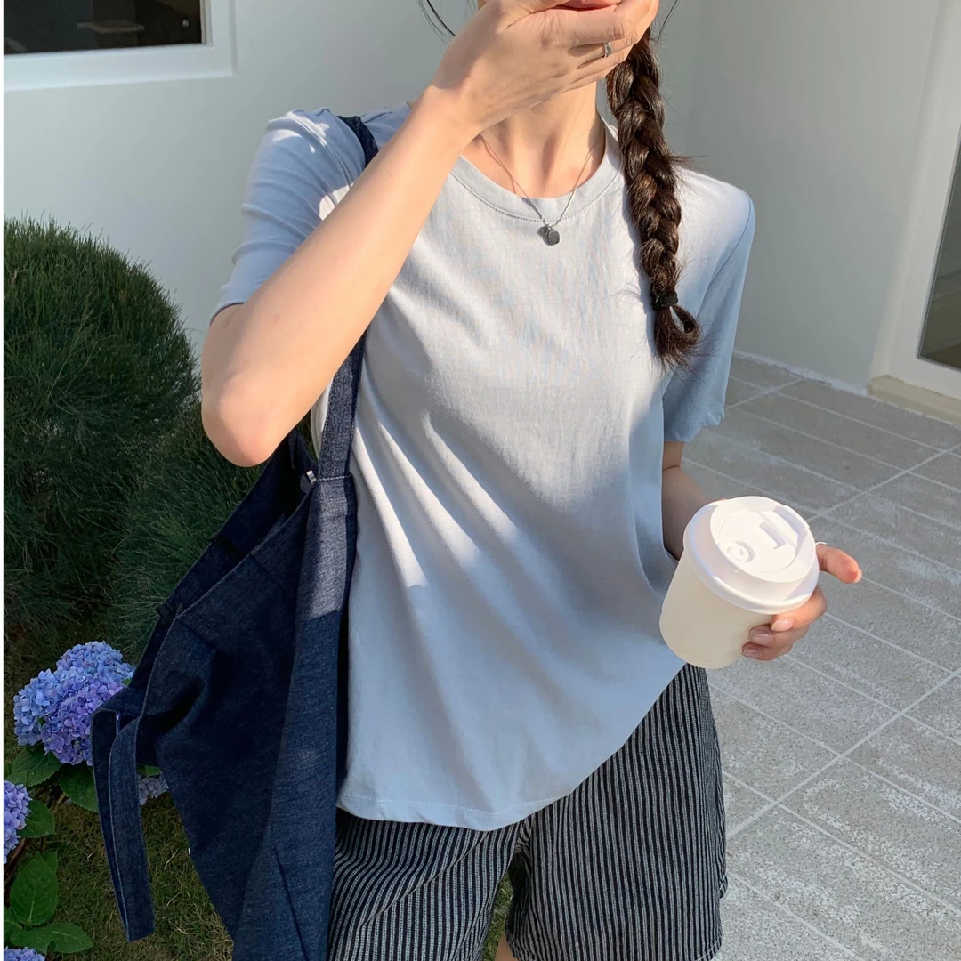 【香姐推荐】【518842】夏季时尚新款圆领净面纯色短袖T恤上衣