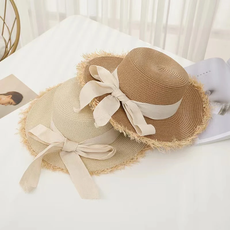 百搭毛边蝴蝶结草帽810421