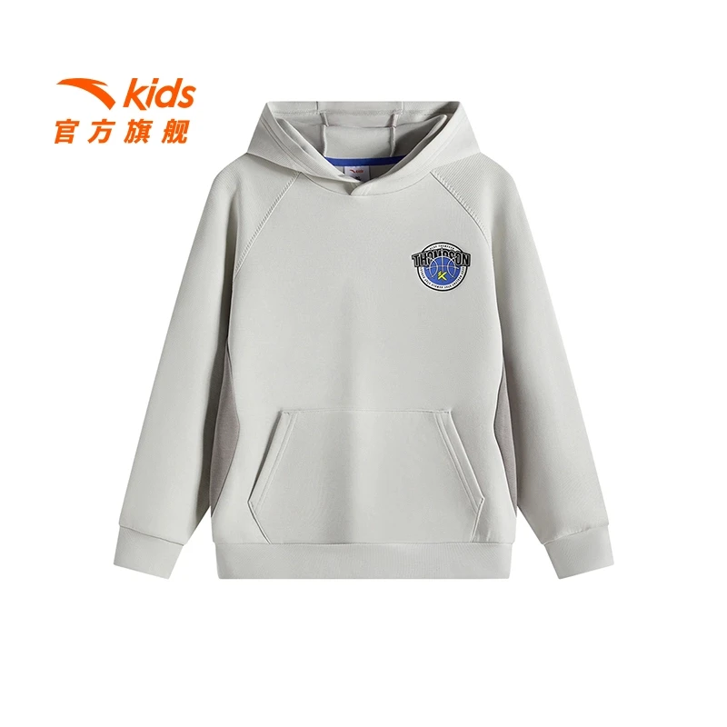 安踏儿童柔软运动连帽套头衫男大童针织舒适卫衣352511714-ZB