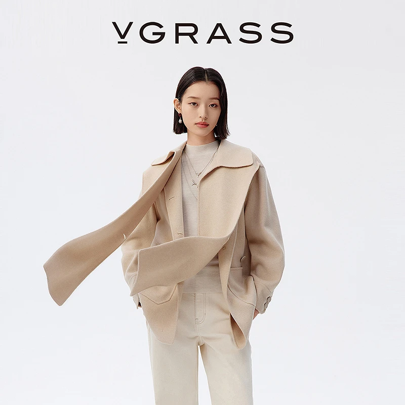 【羊羊专属】VGRASS维格娜丝冬新款丝羊毛中长款毛呢大衣