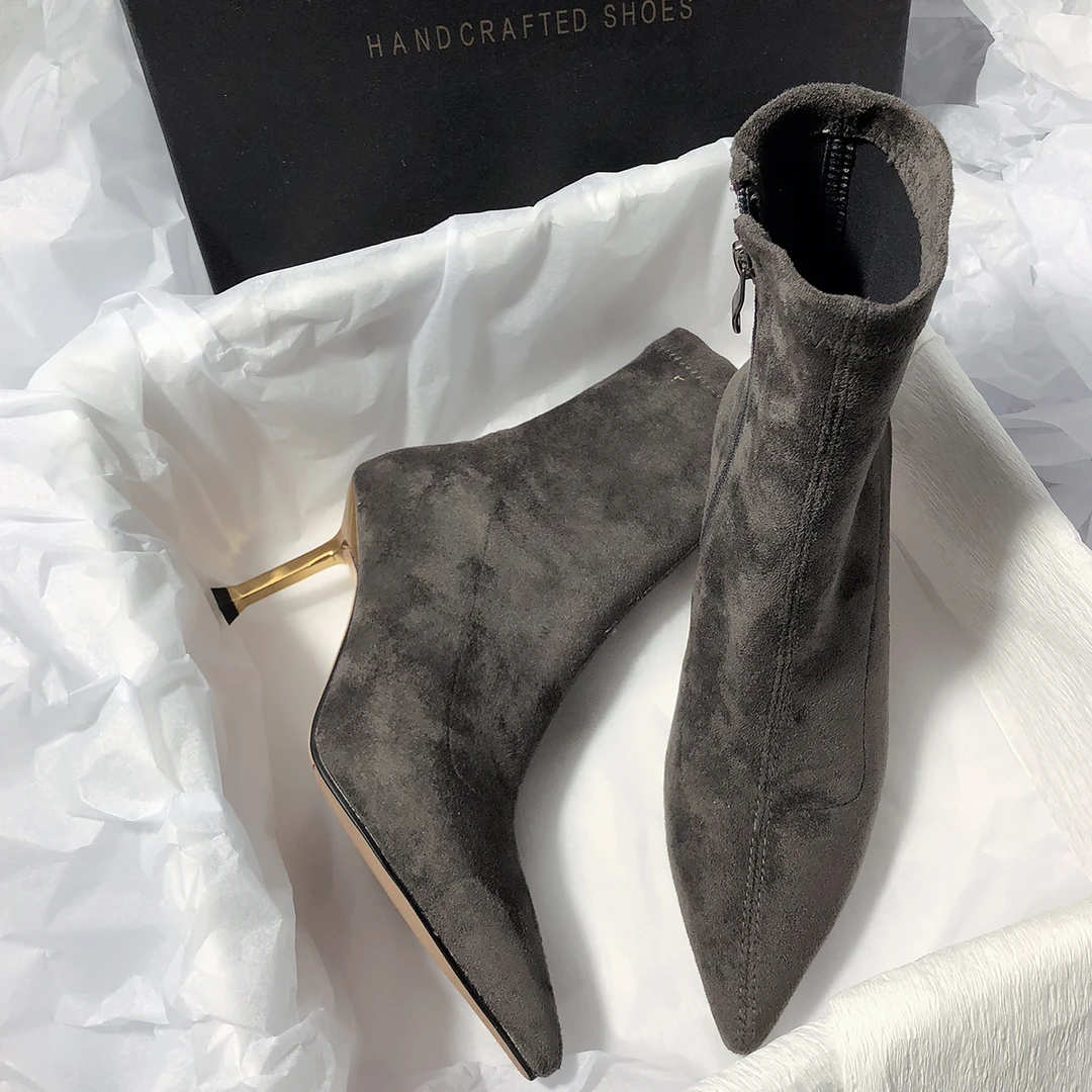 洋气法式细高跟短筒时装靴秋冬爆款韩版温柔优雅简约百搭通勤短靴