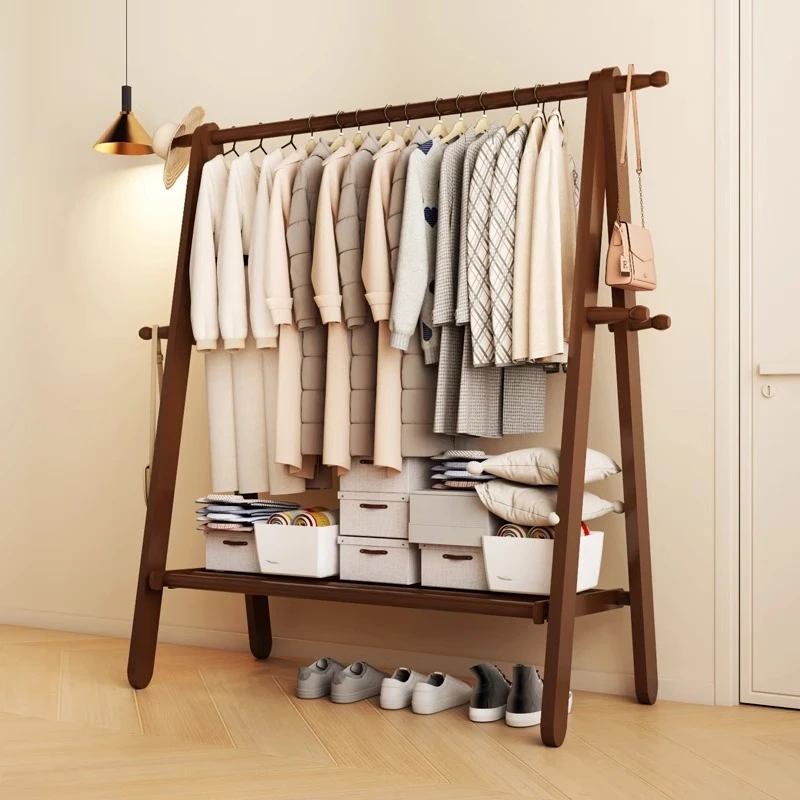 全榉木衣帽架落地卧室立式轻奢实木挂衣架家用房间衣服架简约衣架