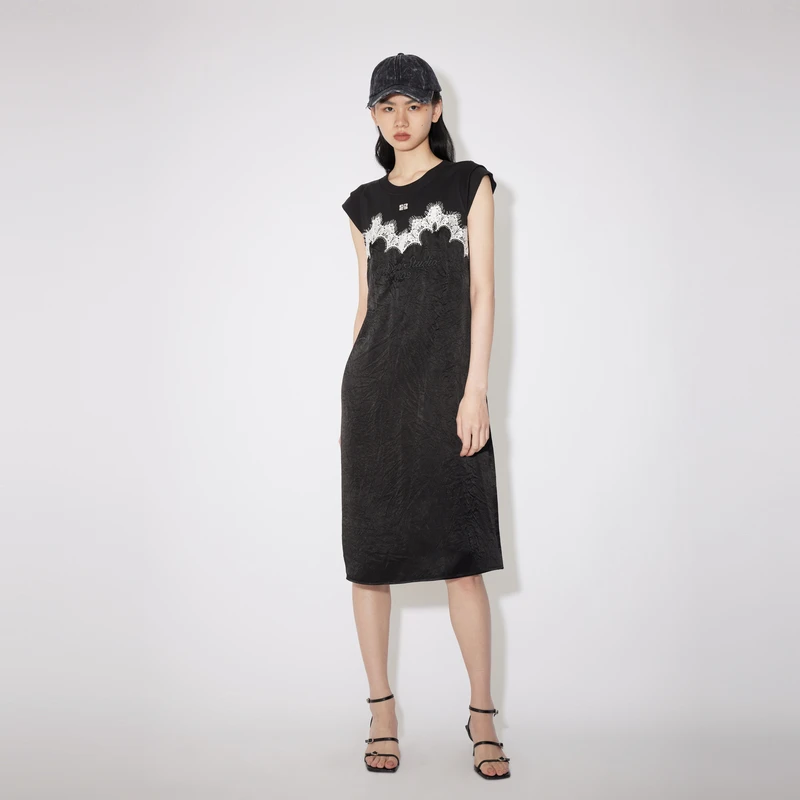 REVAN芮范闺房风缎面拼接连衣裙RM31101199